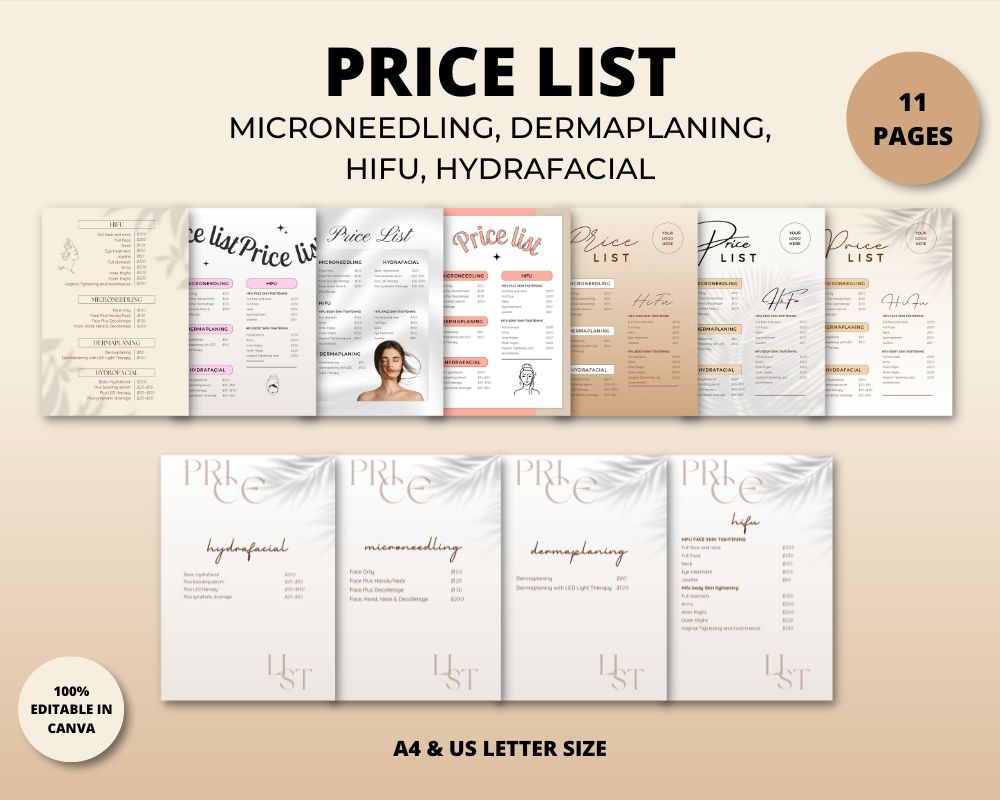 PRICE LIST Microneedling, Dermaplaning, HIFU, HydraFacial